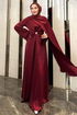 Pelerin Detaylı Saten Abiye 4664ALGK1170-MS Bordo - Thumbnail