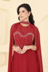Pelerin Detaylı Taşlı Abiye 8112AB368-MS Kırmızı - Thumbnail