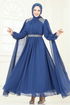 Pelerinli Şifon Abiye 7101AB368-MS İndigo - Thumbnail