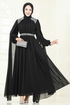 Pelerinli Şifon Abiye 7101AB368-MS Siyah - Thumbnail