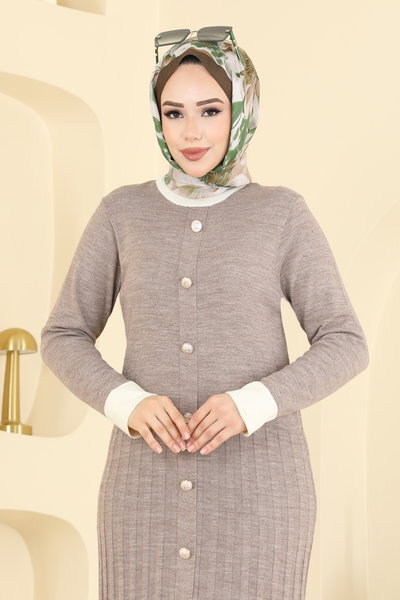 M.T. - Pile Detaylı Triko Elbise 1357MT581-MS Koyu Vizyon - 421770