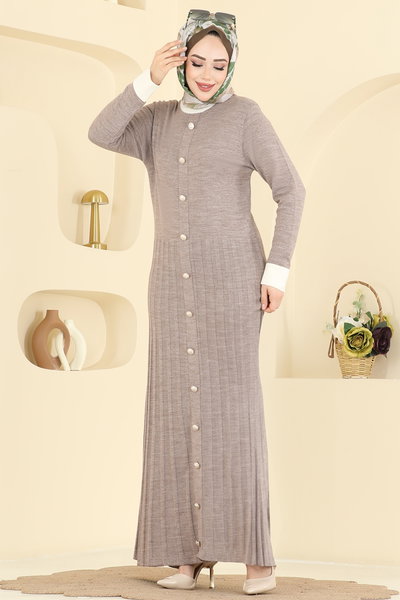 M.T. - Pile Detaylı Triko Elbise 1357MT581-MS Koyu Vizyon - 421771