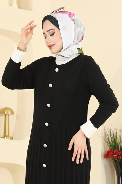 M.T. - Pile Detaylı Triko Elbise 1357MT581-MS Siyah - 421791