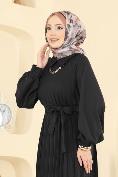 E.D.F. - Pilise Detay Kuşaklı Elbise 5733EDF311-MS Siyah - 422026