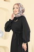 Pilise Detay Kuşaklı Elbise 5733EDF311-MS Siyah - Thumbnail