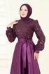 Pul Detaylı Saten Abiye 2537ASMK1074-MS Mor - Thumbnail