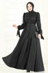 Pul İşlemeli Saten Abiye 5670EDF311-MS Siyah - Thumbnail