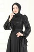 Pul İşlemeli Saten Abiye 5670EDF311-MS Siyah - Thumbnail