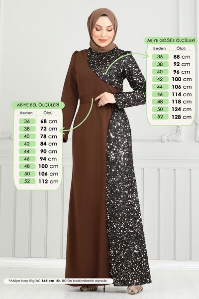 A.S.M.K. - Pul Payet Detay Abiye Elbise 2777ASMK1074-MS Kahve - 390921