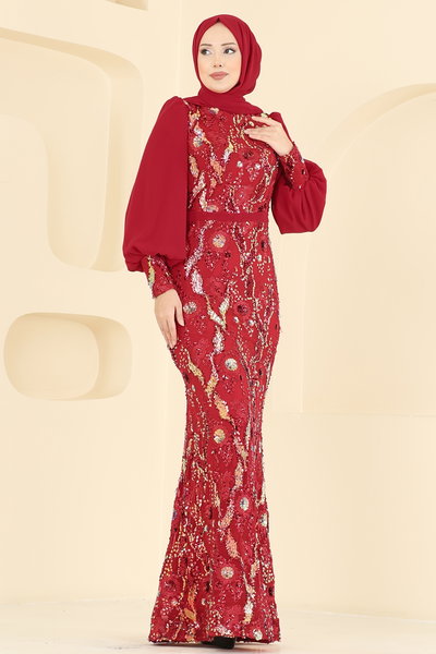 E.L.C.K. - Pul Payet Detaylı Abiye 2847ELCK1161-MS Kırmızı - 420101