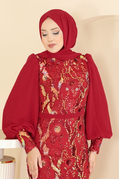 E.L.C.K. - Pul Payet Detaylı Abiye 2847ELCK1161-MS Kırmızı - 420102