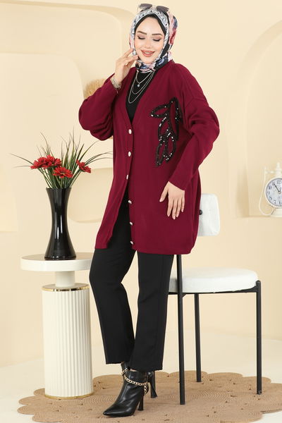 U.Z. - Pul Payet Detaylı Hırka 2502UZ662-MS Bordo - 415391