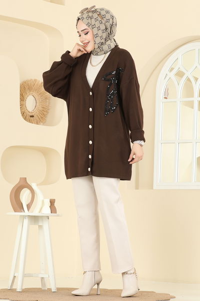 U.Z. - Pul Payet Detaylı Hırka 2502UZ662-MS Kahve - 415396