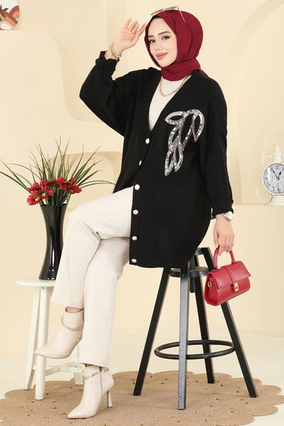 U.Z. - Pul Payet Detaylı Hırka 2502UZ662-MS Siyah - 415403