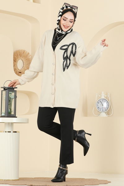 U.Z. - Pul Payet Detaylı Hırka 2502UZ662-MS Taş - 415408