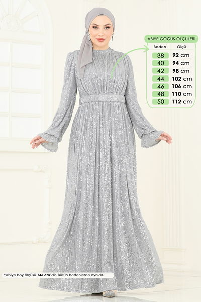 E.D.F. - Pul Payet İşlemeli Abiye 5680EDF311-MS Gümüş - 363945