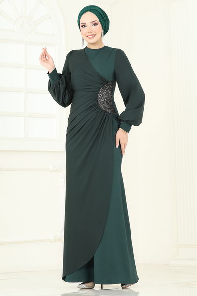 A.S.M.K. - Pul Payetli Abiye Elbise 2770ASMK1074-MS Zümrüt - 388169