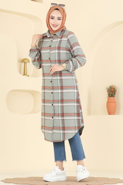 K.T.R. - Renkli Desenli Ekose Tunik 3070KTR750-MS Açık Mint - 418606