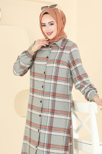 K.T.R. - Renkli Desenli Ekose Tunik 3070KTR750-MS Açık Mint - 418608