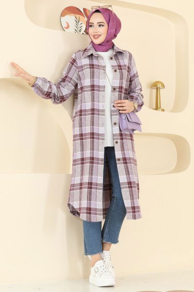 K.T.R. - Renkli Desenli Ekose Tunik 3070KTR750-MS Lila