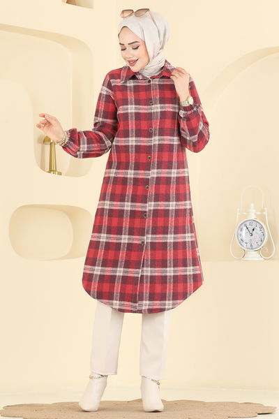 K.T.R. - Renkli Desenli Ekose Tunik 3070KTR750-MS Mürdüm - 418639