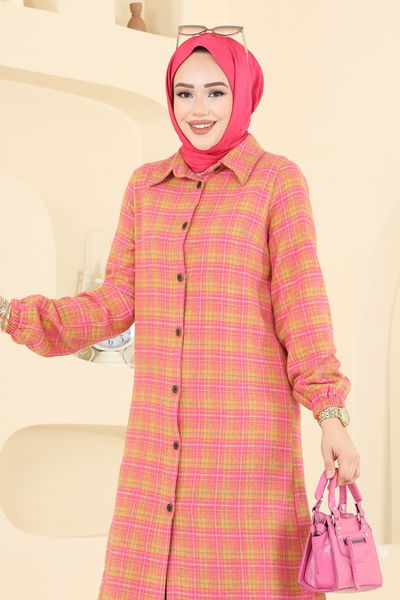 K.T.R. - Renkli Desenli Ekose Tunik 3070KTR750-MS Pembe - 418648