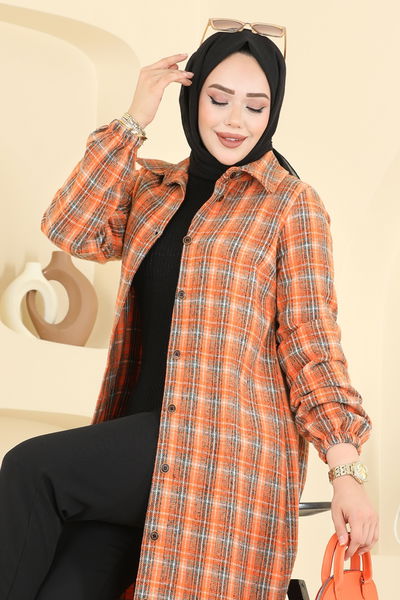 K.T.R. - Renkli Desenli Ekose Tunik 3070KTR750-MS Siyah&Oranj - 418651