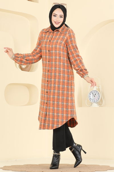 K.T.R. - Renkli Desenli Ekose Tunik 3070KTR750-MS Siyah&Oranj - 418652