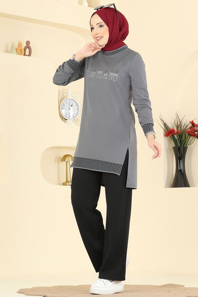 S.L.K. - Ribana Detaylı 2 li Takım 2823SLK540-MS Gri - 429914