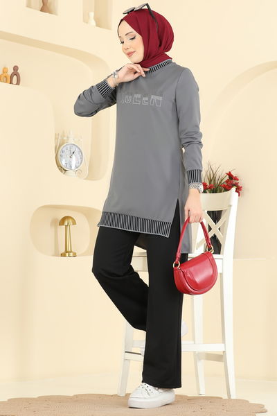 S.L.K. - Ribana Detaylı 2 li Takım 2823SLK540-MS Gri - 429916