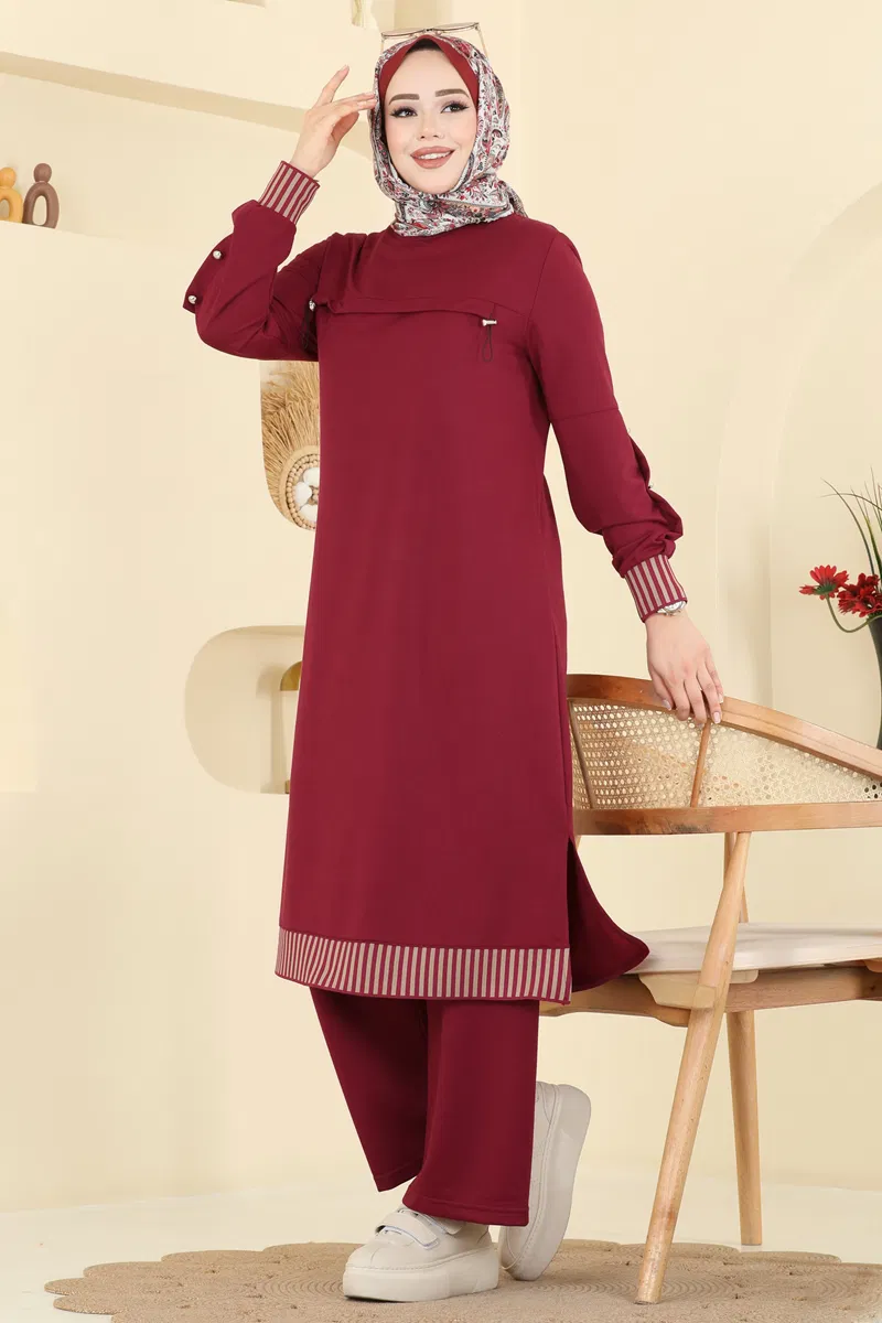 Ribana Detaylı İki İplik Takım PL9193-MS Bordo