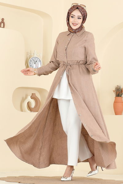 B.L.U. - Rüzgarlık Detaylı Keten Elbise 3307BLU797-MS Vizyon - 426491