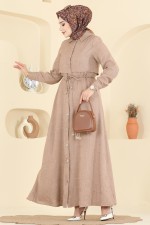 B.L.U. - Rüzgarlık Detaylı Keten Elbise 3307BLU797-MS Vizyon