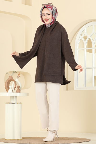 N.F.C. - Şal Aksesuarlı Selanik Tunik 4553NFC1010-MS Kahve - 415674