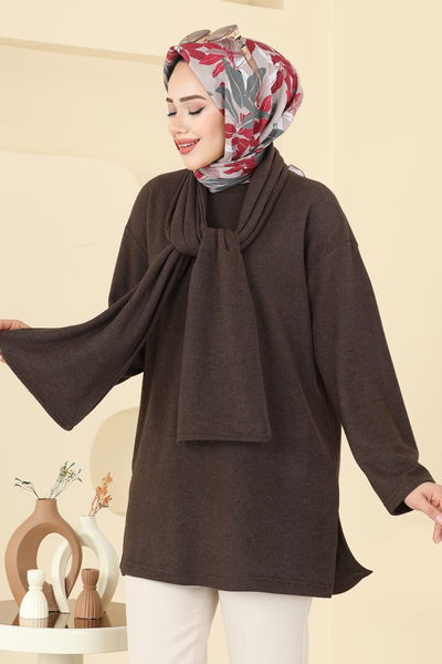 N.F.C. - Şal Aksesuarlı Selanik Tunik 4553NFC1010-MS Kahve - 415675