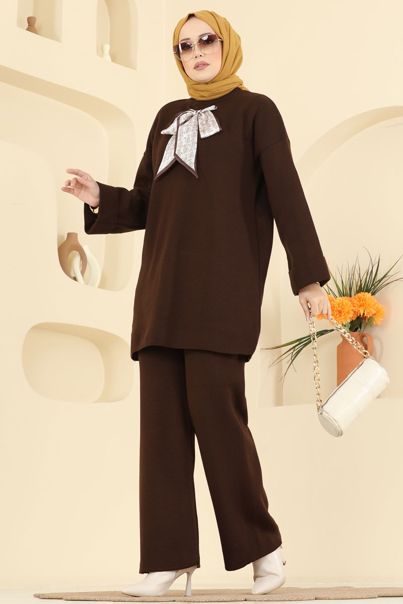 Şal Detaylı Triko Takım 2771AYD574-MS Kahve
