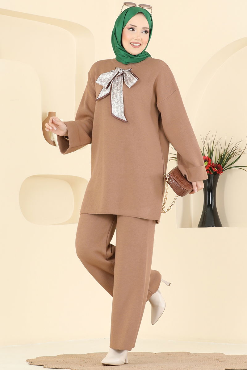 Şal Detaylı Triko Takım 2771AYD574-MS Latte