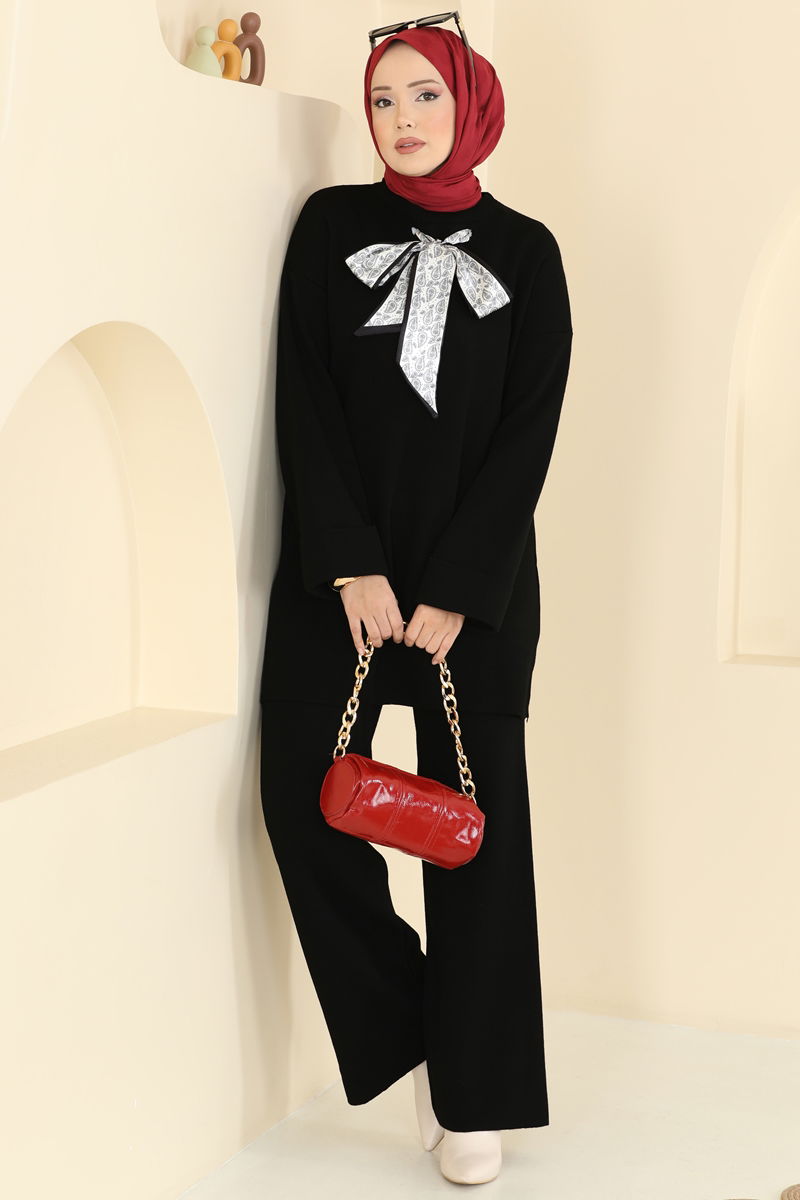 Şal Detaylı Triko Takım 2771AYD574-MS Siyah