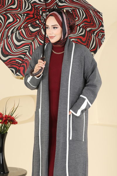 B.R.Z - Şal Yaka Triko Hırka 7065BRZ597-MS Gri - 416126