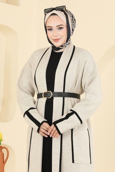 B.R.Z - Şal Yaka Triko Hırka 7065BRZ597-MS Taş - 416141