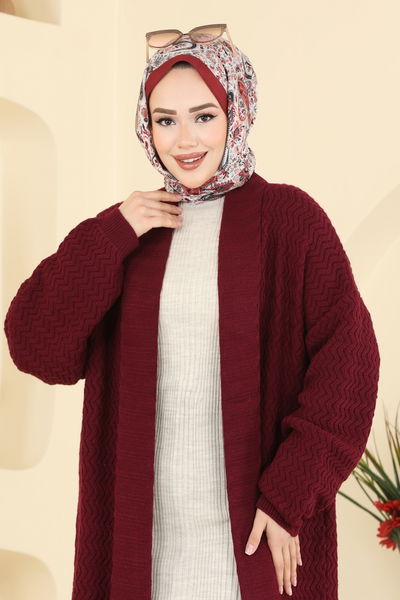 B.R.Z - Şal Yaka Uzun Hırka 4470BRZ597-MS Bordo - 417990