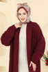 Şal Yaka Uzun Hırka 4470BRZ597-MS Bordo - Thumbnail