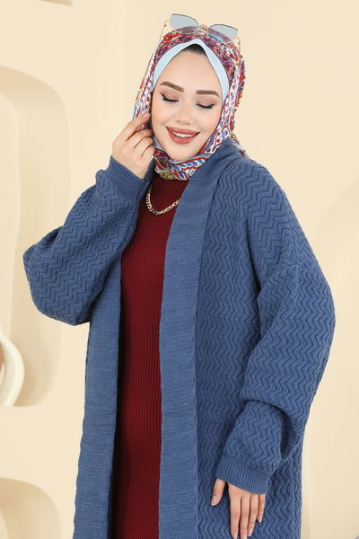 B.R.Z - Şal Yaka Uzun Hırka 4470BRZ597-MS İndigo - 418013