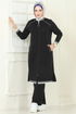 Şerit Detay Tesettür Takım 9161PLK541-MS Siyah - Thumbnail