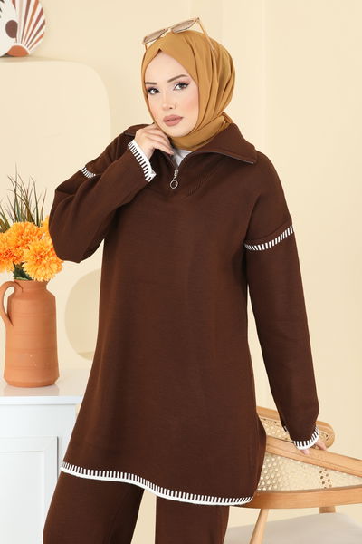 A.Y.D. - Şerit Detay Triko Takım 2759AYD574-MS Kahve - 415424