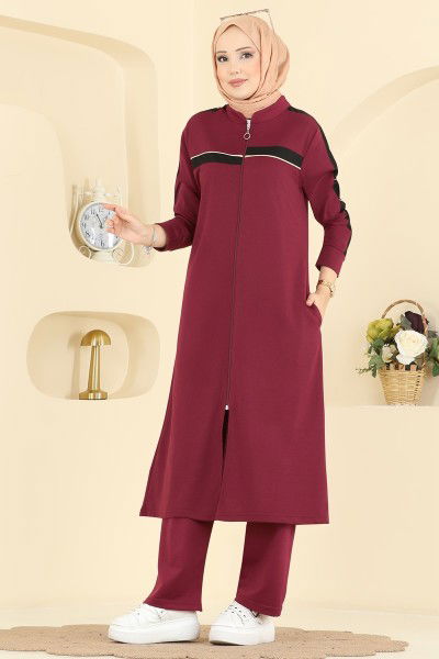 P.L. - Şerit Detaylı İki İplik Takım PL9194-MS Bordo