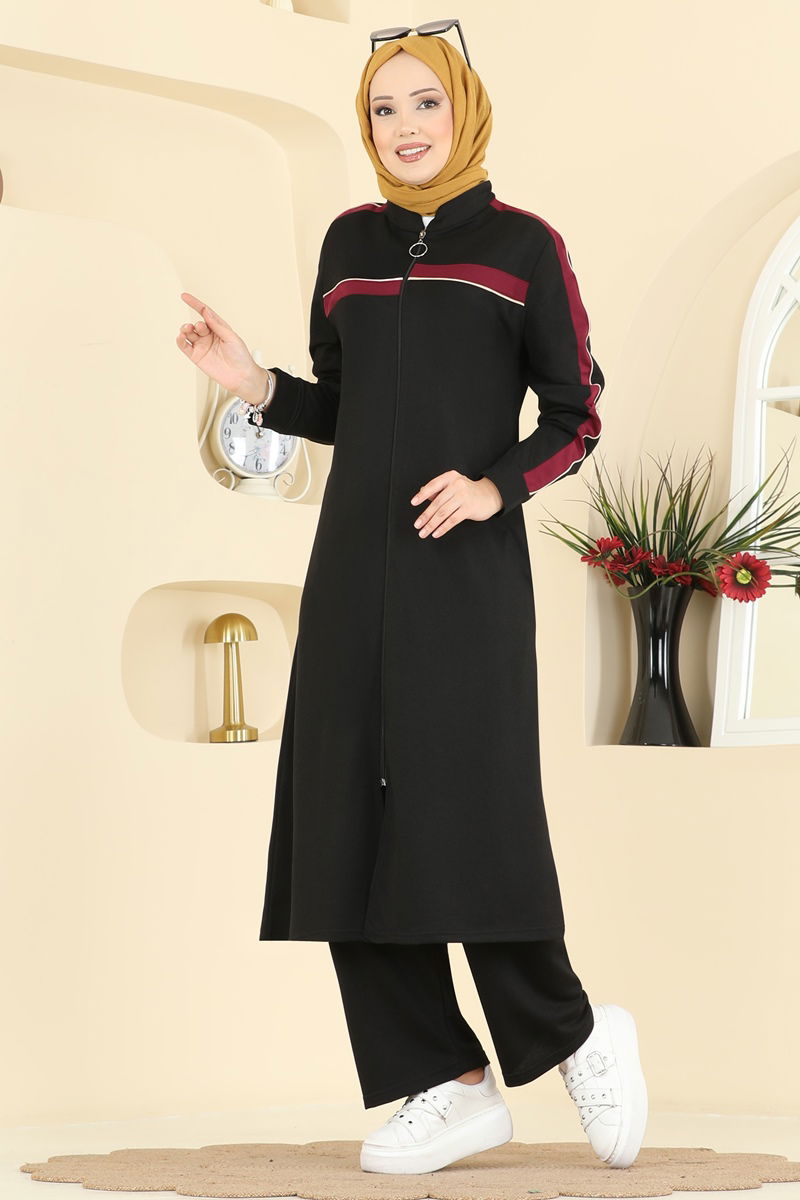 Şerit Detaylı İki İplik Takım PL9194-MS Siyah