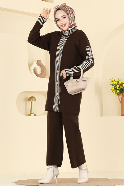 K.L.B. - Şerit Detaylı Triko Takım 0690KLB1050-MS Kahve - 418190