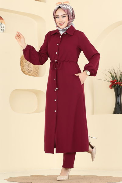S.L. - Şık Düğmeli Dabıl Takım 2773SL432-MS Bordo - 416880
