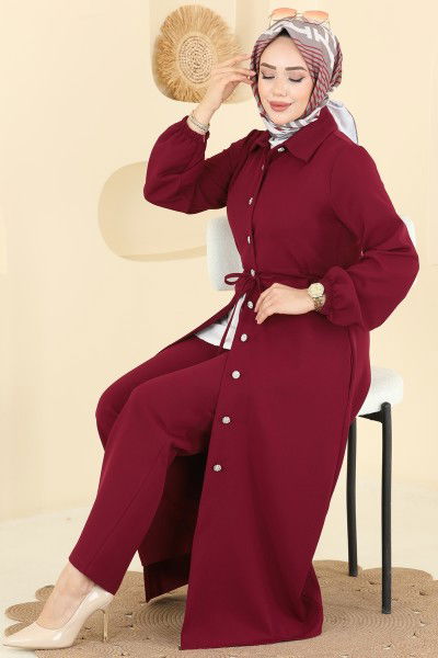 S.L. - Şık Düğmeli Dabıl Takım 2773SL432-MS Bordo